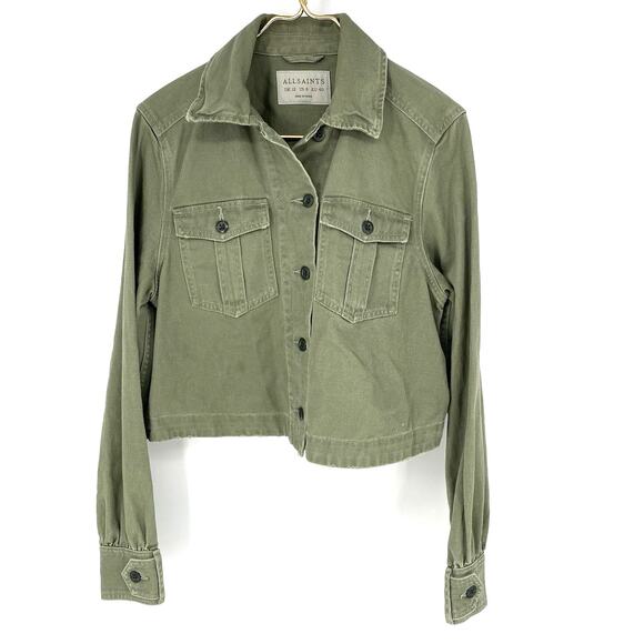 All Saints Maisy Green Denim Shirt Jacket Women's US